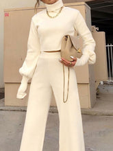Load image into Gallery viewer, Fashion Casual High Neck Wide Leg Two-piece Suit
