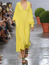 Load image into Gallery viewer, Solid Color Strapless Long Sleeve V-neck Dress