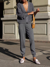 Load image into Gallery viewer, Women'S Fashion V-Neck Button Knitted Long Sleeve Two-Piece Suit