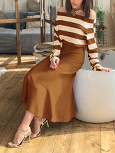 Load image into Gallery viewer, Elegant Long Sleeved Striped Top and Skirt Suit