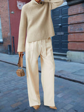 Load image into Gallery viewer, Knit High Collar Solid Color Casual Ladies Two-piece Suit