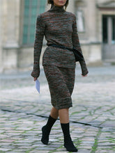 Load image into Gallery viewer, Fashionable Women'S High Neck Variegated Sweater Knit Suit
