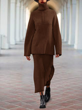 Load image into Gallery viewer, Casual High-neck Knitted Top and Skirt Two-piece Suit