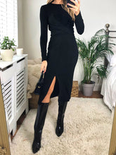 Load image into Gallery viewer, Knitted Long Sleeve Wrap Midi Dress