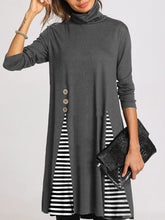 Load image into Gallery viewer, Turtleneck Solid Color Stripe Stitching Casual Dress