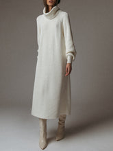 Load image into Gallery viewer, Solid Color Turtleneck Casual Sweater Dress