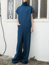 Load image into Gallery viewer, High Collar Short Sleeve Solid Color Jumpsuit
