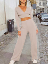 Load image into Gallery viewer, Fashion V-neck Knitted Casual Solid Color Two-piece Suit