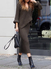 Load image into Gallery viewer, Fashion Casual V-neck Solid Color Long Sleeve Two-piece Suit