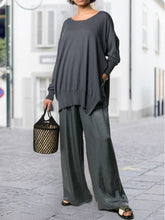 Load image into Gallery viewer, Casual Round Neck Split Solid Color Ladies Two-piece Suit