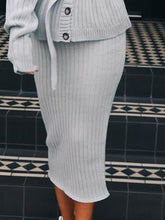 Load image into Gallery viewer, Fashion V-neck Long Sleeve Belt Design Solid Color Two-piece Suit