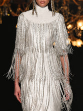 Load image into Gallery viewer, Fashion Elegant High Neck Fringed Evening Dress