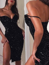 Load image into Gallery viewer, Deep V Suspenders Sequined Fashion Evening Dress