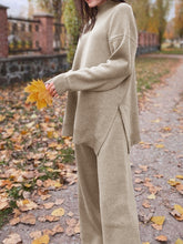 Load image into Gallery viewer, Half High Collar Plain Knited Two-Piece Suit