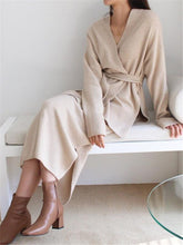 Load image into Gallery viewer, Elegant V-Neck Long Sleeve Coat Skirt Knit Set