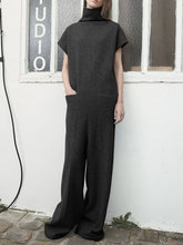 Load image into Gallery viewer, High Collar Short Sleeve Solid Color Jumpsuit