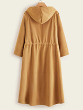 Load image into Gallery viewer, Loose Tweed Drawstring Waist Hooded Coat