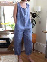 Load image into Gallery viewer, Sleeveless Pure Color Button Jumpsuit for Women