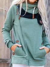 Load image into Gallery viewer, Casual Color Block Oblique Neckline Pockets Zipper Hoodies