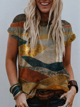 Load image into Gallery viewer, Mountain Print Crew Neck T-shirt Top