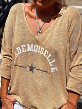 Load image into Gallery viewer, Casual Loose V-neck Solid Color Printing Long-sleeved Top