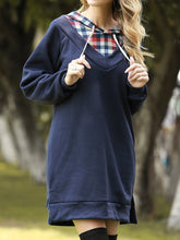 Load image into Gallery viewer, Loose Check Collar Hooded Drawstring Dress