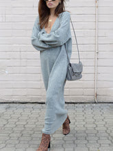 Load image into Gallery viewer, Solid Color V-Neck Knitted Dress