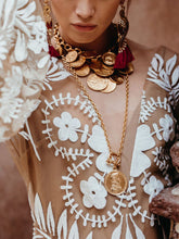 Load image into Gallery viewer, Deep V Mesh Embroidered Puff Sleeve Halter Wedding Dress