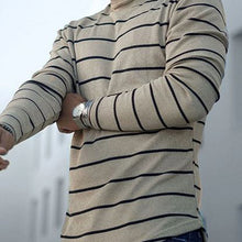 Load image into Gallery viewer, Cotton High Neck Striped Long Sleeve T-Shirt Men'S Top