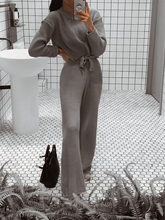 Load image into Gallery viewer, Fashion Solid Color Round Neck Casual Knitted Two-piece Suit