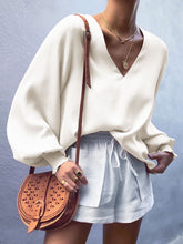 Load image into Gallery viewer, Fashionable and Elegant V-neck Puff Sleeve Pullover Solid Color Top