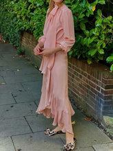 Load image into Gallery viewer, Fashion Casual Round Neck Long Sleeve Solid Color Ruffled Two-piece Suit