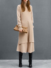 Load image into Gallery viewer, Pure Color Casual High Neck Knitted Skirt Two-piece Suit