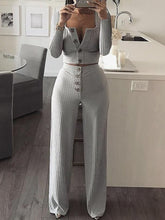 Load image into Gallery viewer, Button Cropped Top Wide Leg Pants Set