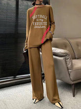 Load image into Gallery viewer, Women's Round Neck Printing Casual Long Sleeve Two-piece Suit