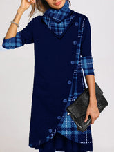 Load image into Gallery viewer, Warm Plaid Stitching Casual Dress with Buttons