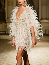 Load image into Gallery viewer, Sexy V-neck Feather Mini Dress