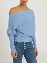 Load image into Gallery viewer, Fashion Oblique Shoulder Solid Color Knitted Sweater
