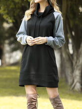 Load image into Gallery viewer, High Neck Raglan Sleeves Drawstring Sweatshirt Dress