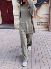 Load image into Gallery viewer, Casual Solid Color Loose Hooded Knitted Two-Piece Suit