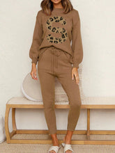 Load image into Gallery viewer, Letter Printed Round Neck Knitted Two-piece Pants Suit