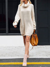 Load image into Gallery viewer, Solid Color High Neck Long Sleeve Knitted Sweater Dress