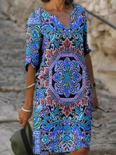 Load image into Gallery viewer, Ethnic Style Retro Loose Print V-neck Casual Dress