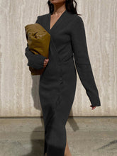 Load image into Gallery viewer, Fashion V-neck Button Slim Knit Sweater Dress