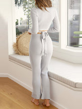 Load image into Gallery viewer, V-Neck Solid Color Waist Tie Knitted Suit
