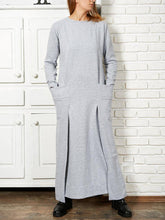 Load image into Gallery viewer, Stitching Fashion Solid Color Pocket Round Neck Dress