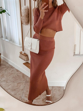 Load image into Gallery viewer, Fashion Round Neck Knitted Sweater Skirt Two-piece Sets