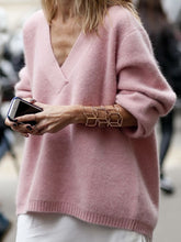 Load image into Gallery viewer, Fashion and Elegant V-neck Long-sleeved Pullover Solid Color Sweater