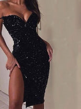 Load image into Gallery viewer, Deep V Suspenders Sequined Fashion Evening Dress