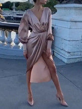 Load image into Gallery viewer, V-neck Long Sleeve Elegant Midi Dress